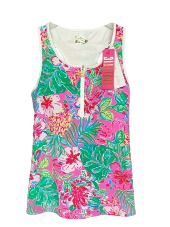 Lilly Pulitzer Tops - Lilly Pulitzer Pink Multi Floral Zip-Front Tank